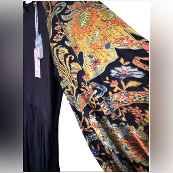 Traffic People Black Dress with sheer floral sleeves - Picture 3 of 6